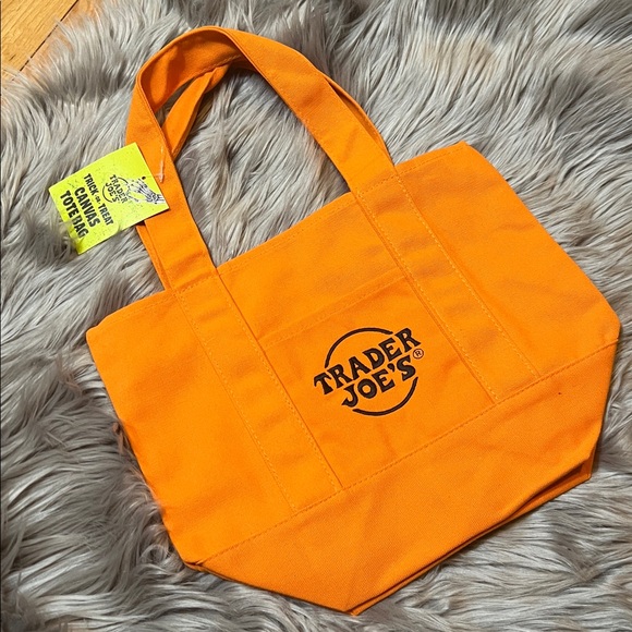 NWT🧡Orange Trader Joe's Mini Canvas Tote Bag - Picture 5 of 15